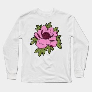 Peony flower tattoo style in colour Long Sleeve T-Shirt